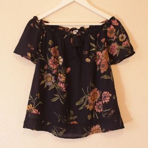 Old Navy Navy Blue and Pink Floral Boho Blouse